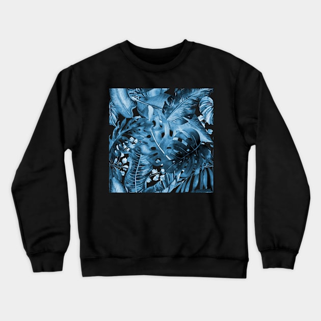 Midnight Blue Tropical Foliage Crewneck Sweatshirt by PixDezines